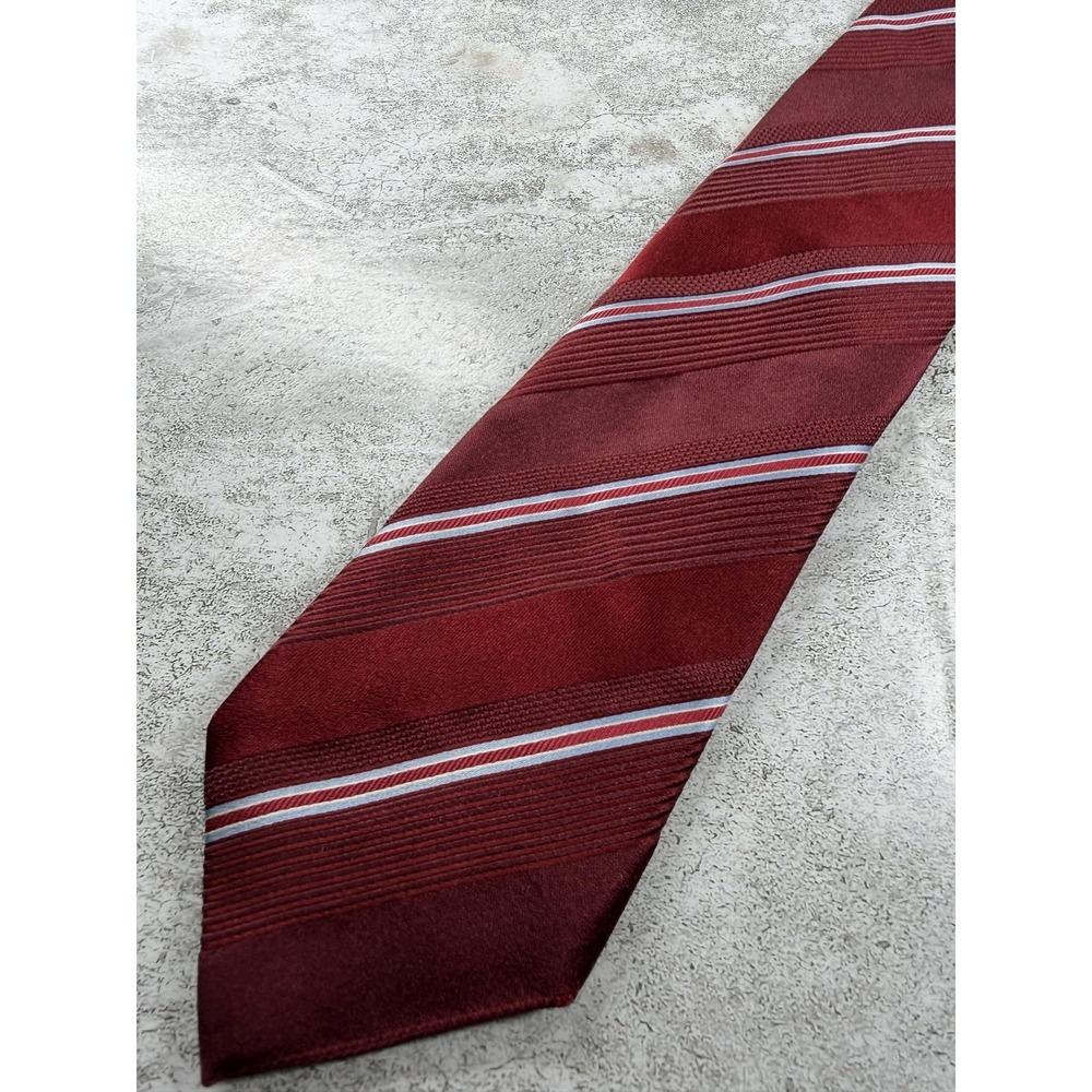 Canali Tie Mens One Size Red 100% Silk Striped Designer Classic Italy Woven